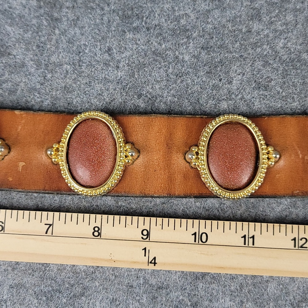 Jacobs Leather Vintage Brown Belt Goldstone Cabochon Concho Plantsville CT 32 - Picture 9 of 13